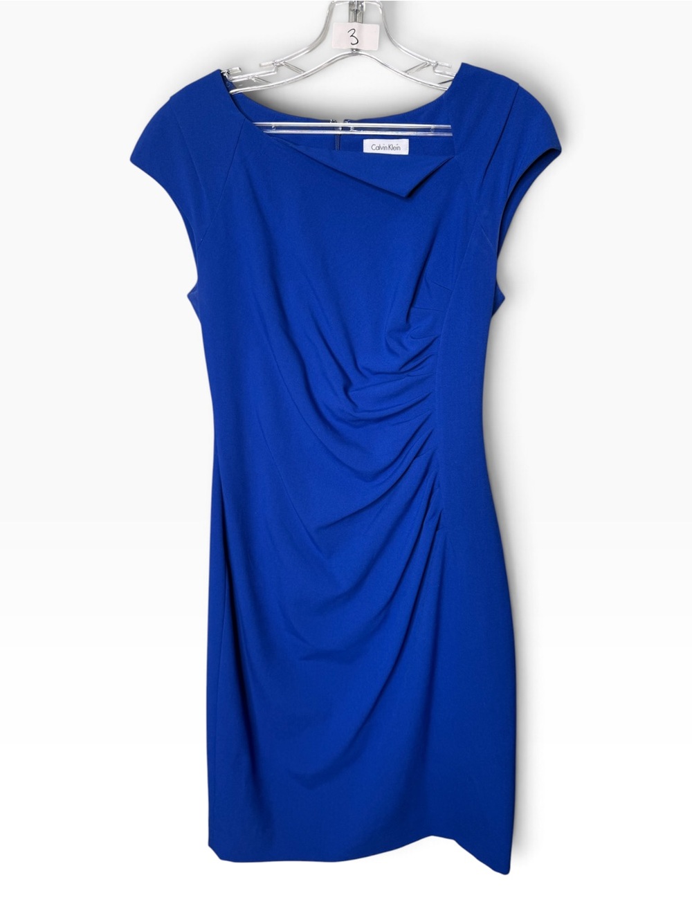 Calvin Klein Royal Blue Size 6 Asymmetric Ruched Cocktail Dress